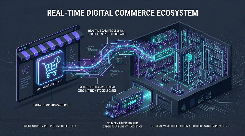 Real-time e-commerce inventory synchronization and automated stock management visualization.